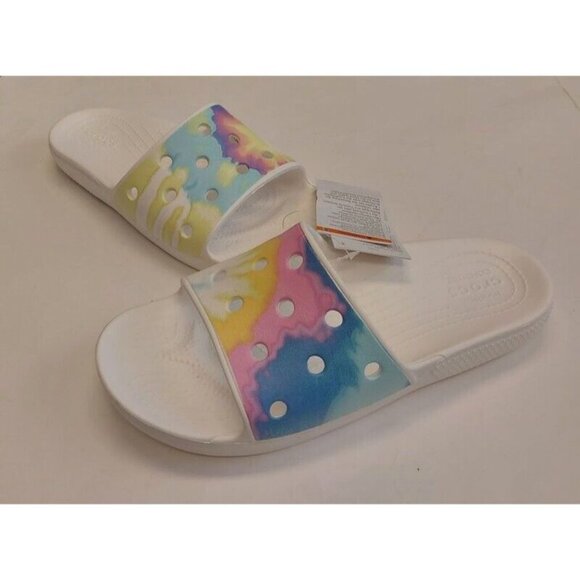 Crocs Classic Womens 8 Mens 10 Tiedye Graphic Slide Sandal Slip On Comfort Shoes - Picture 4 of 8